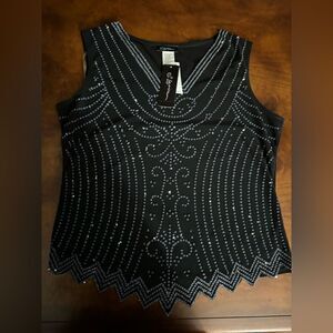 S. Levine Black Sleveless Bejeweled Top Women's Size XXL NWT